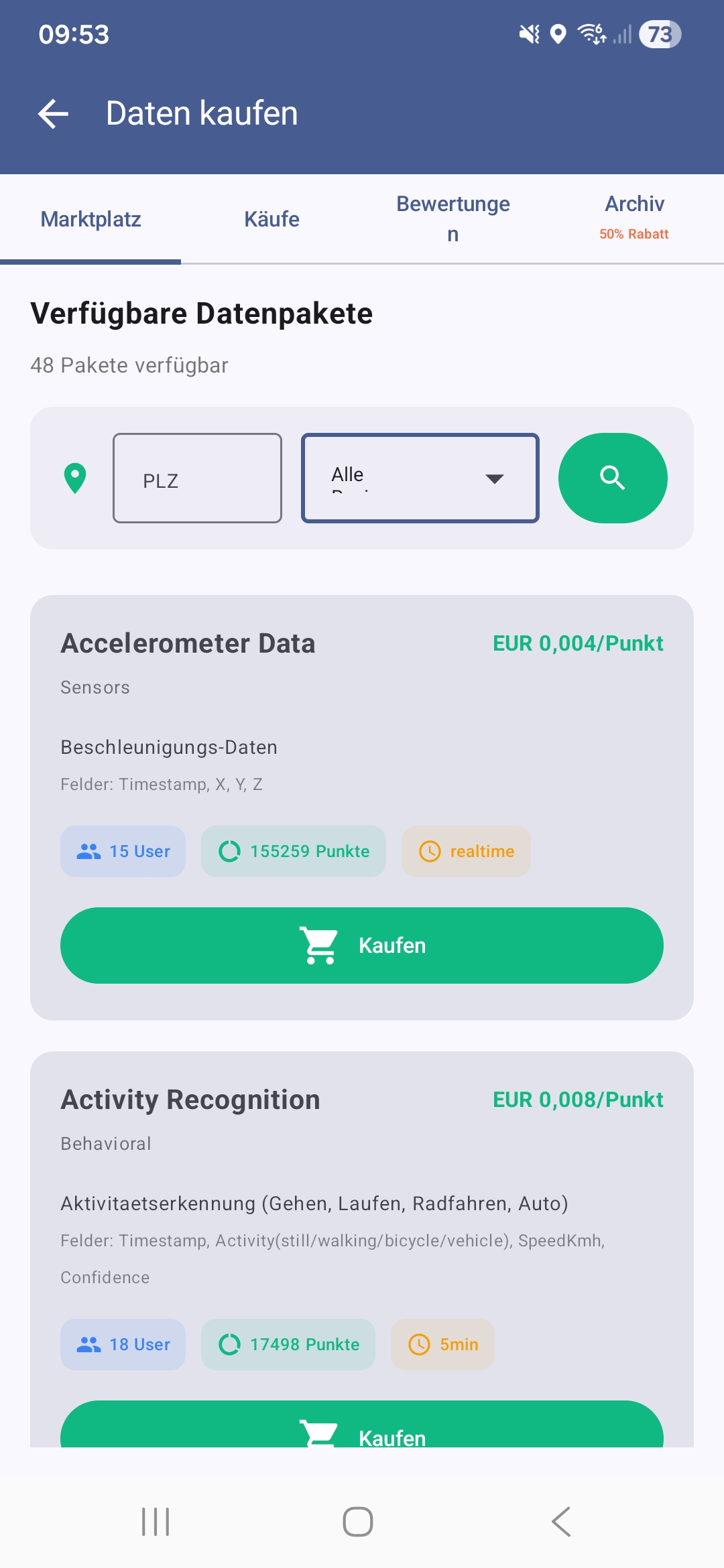 DataBridge Marktplatz — Datenpakete kaufen