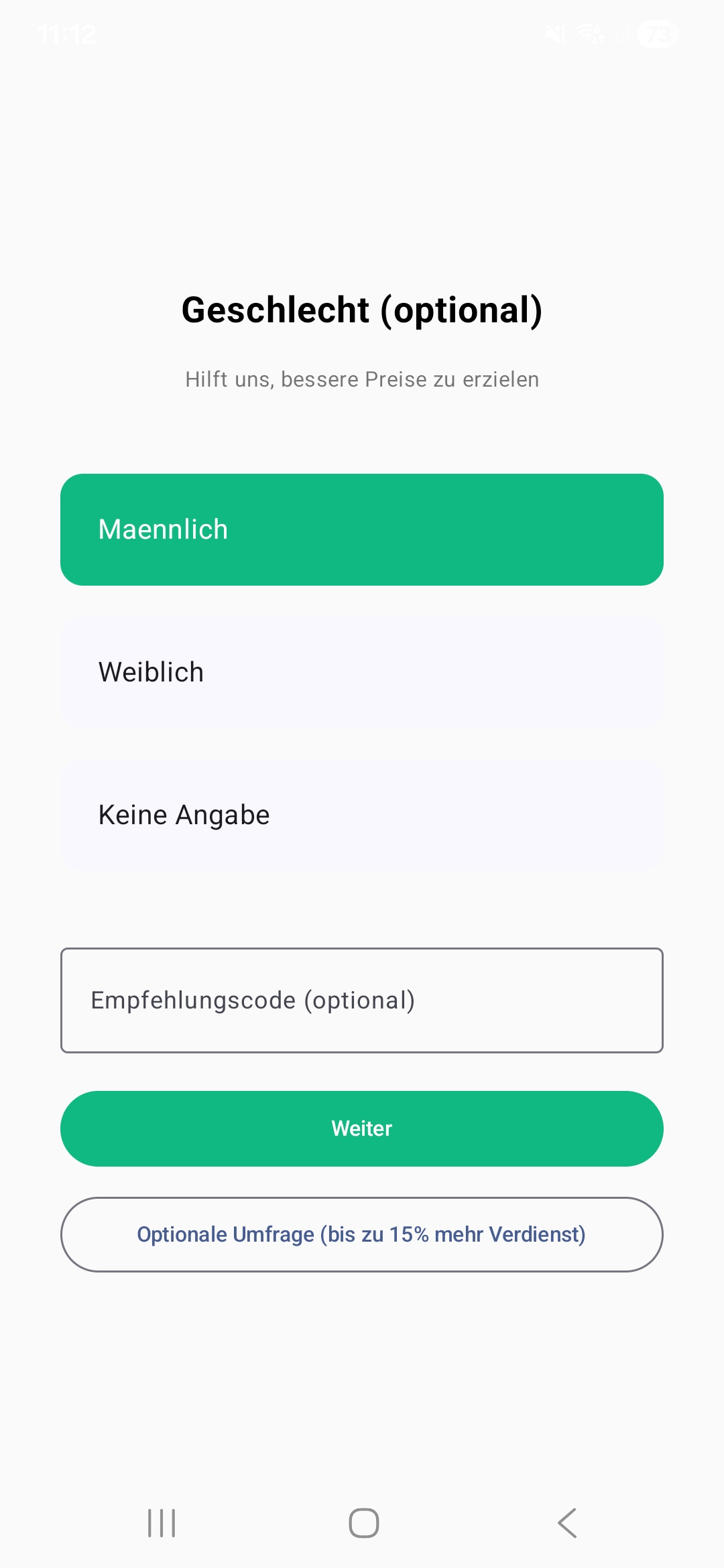 Geschlecht und Empfehlungscode