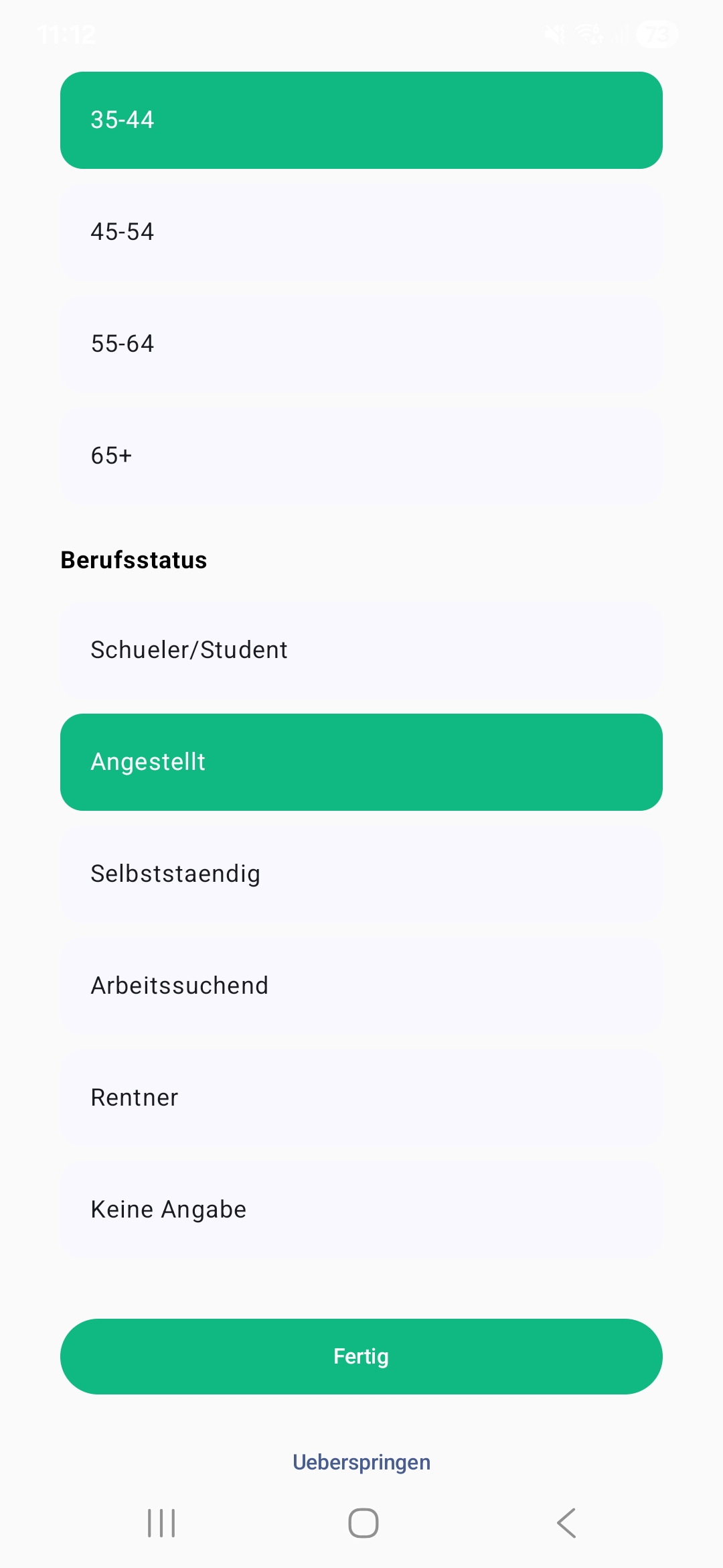 Umfrage Berufsstatus